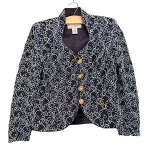 Vintage J Benjamin Womens Fancy Jacket Size 6 Blue White Floral Pattern Made USA